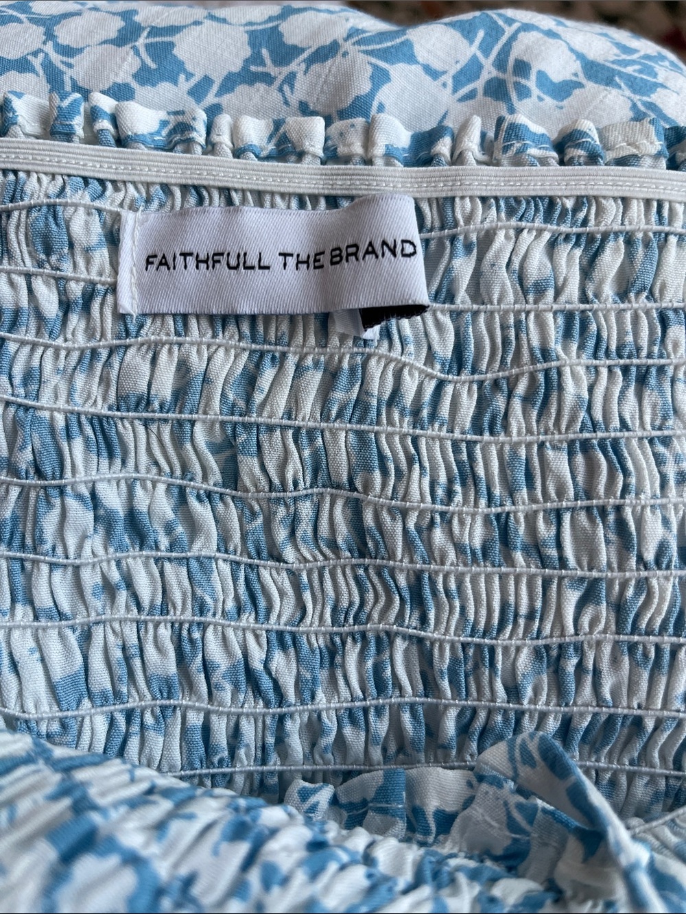 Faithfull the Brand Blue and Cream Floral Smocked Midi Dress - Picture 5 of 7